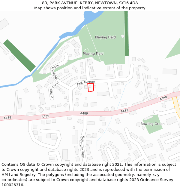 8B, PARK AVENUE, KERRY, NEWTOWN, SY16 4DA: Location map and indicative extent of plot