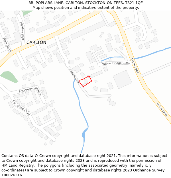 8B, POPLARS LANE, CARLTON, STOCKTON-ON-TEES, TS21 1QE: Location map and indicative extent of plot