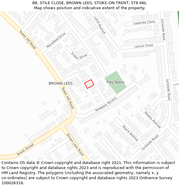 8B, STILE CLOSE, BROWN LEES, STOKE-ON-TRENT, ST8 6NL: Location map and indicative extent of plot