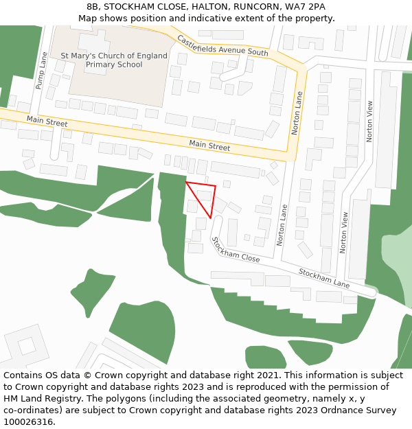 8B, STOCKHAM CLOSE, HALTON, RUNCORN, WA7 2PA: Location map and indicative extent of plot