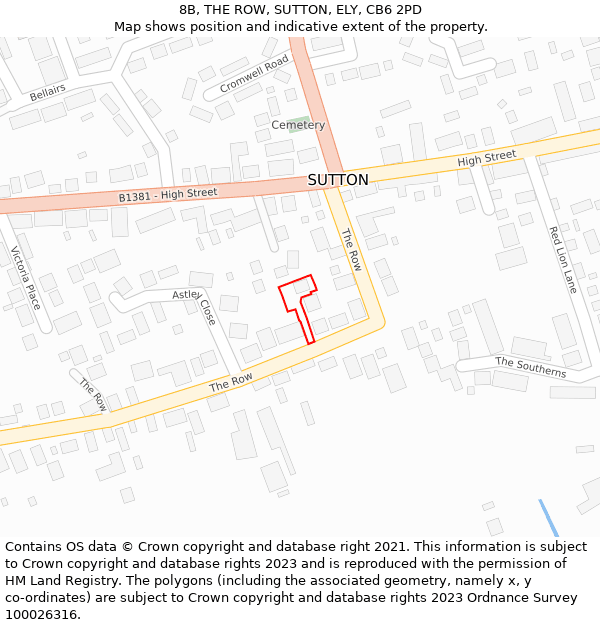 8B, THE ROW, SUTTON, ELY, CB6 2PD: Location map and indicative extent of plot