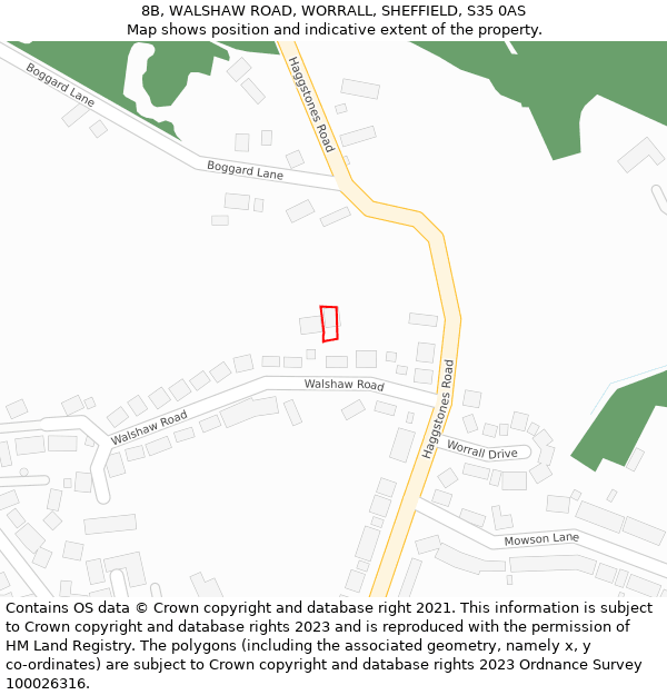 8B, WALSHAW ROAD, WORRALL, SHEFFIELD, S35 0AS: Location map and indicative extent of plot