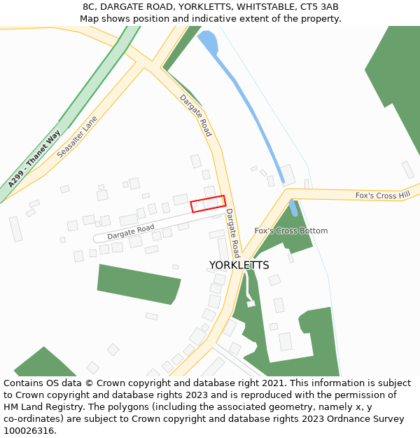 8C, DARGATE ROAD, YORKLETTS, WHITSTABLE, CT5 3AB: Location map and indicative extent of plot