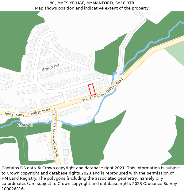 8C, MAES YR HAF, AMMANFORD, SA18 3TR: Location map and indicative extent of plot