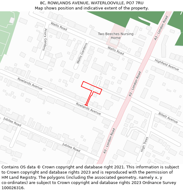 8C, ROWLANDS AVENUE, WATERLOOVILLE, PO7 7RU: Location map and indicative extent of plot