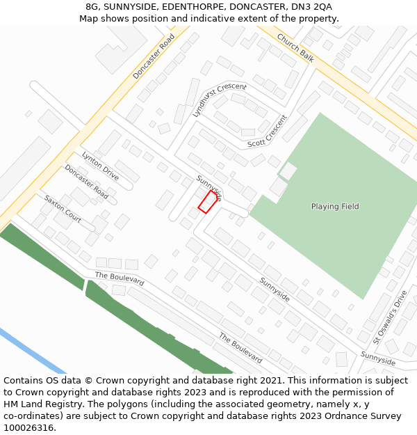 8G, SUNNYSIDE, EDENTHORPE, DONCASTER, DN3 2QA: Location map and indicative extent of plot