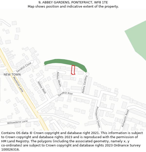 9, ABBEY GARDENS, PONTEFRACT, WF8 1TE: Location map and indicative extent of plot