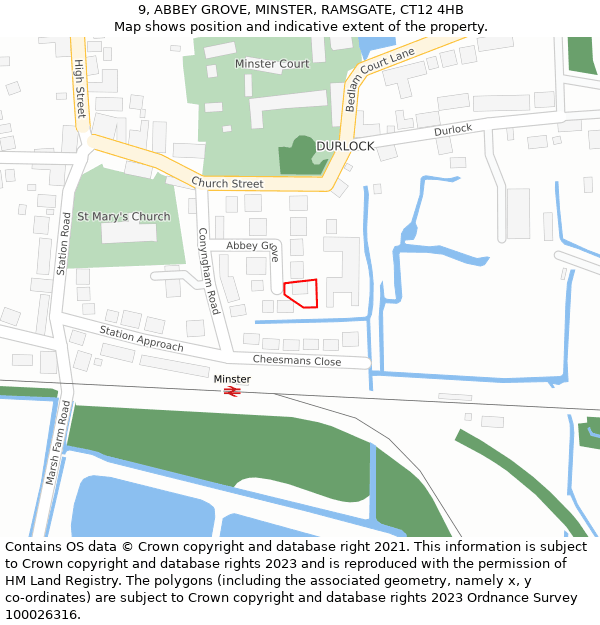 9, ABBEY GROVE, MINSTER, RAMSGATE, CT12 4HB: Location map and indicative extent of plot