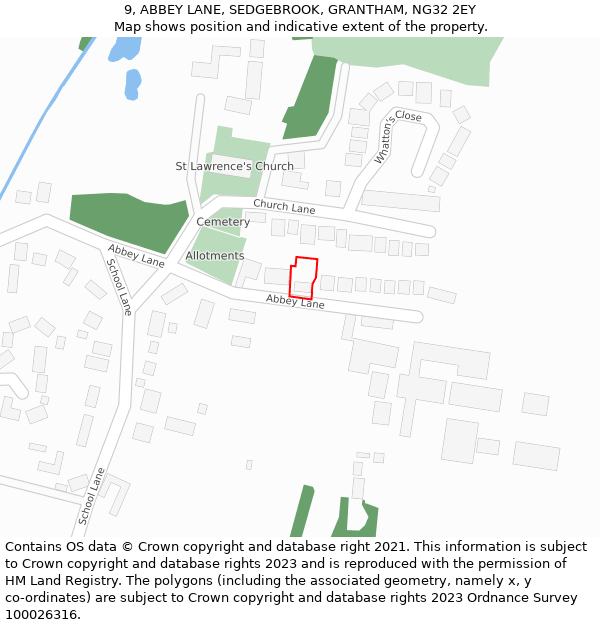 9, ABBEY LANE, SEDGEBROOK, GRANTHAM, NG32 2EY: Location map and indicative extent of plot