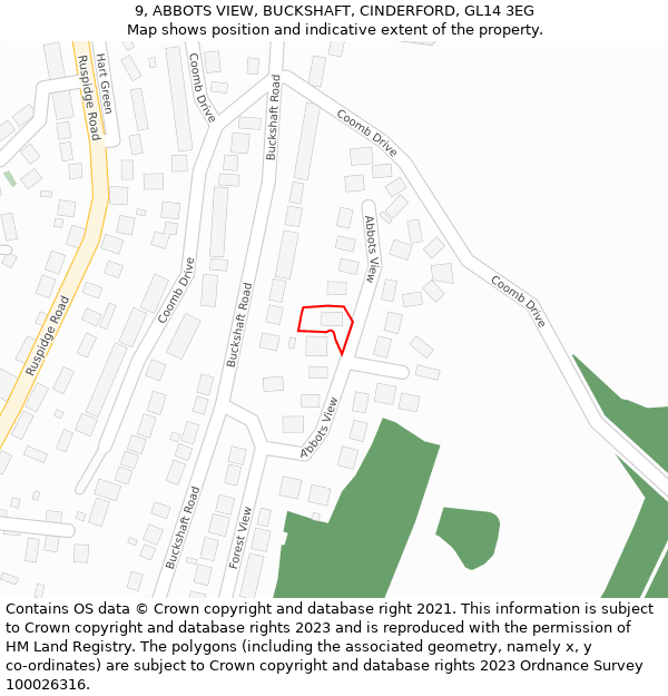 9, ABBOTS VIEW, BUCKSHAFT, CINDERFORD, GL14 3EG: Location map and indicative extent of plot