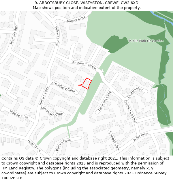 9, ABBOTSBURY CLOSE, WISTASTON, CREWE, CW2 6XD: Location map and indicative extent of plot