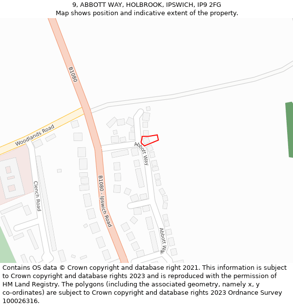 9, ABBOTT WAY, HOLBROOK, IPSWICH, IP9 2FG: Location map and indicative extent of plot