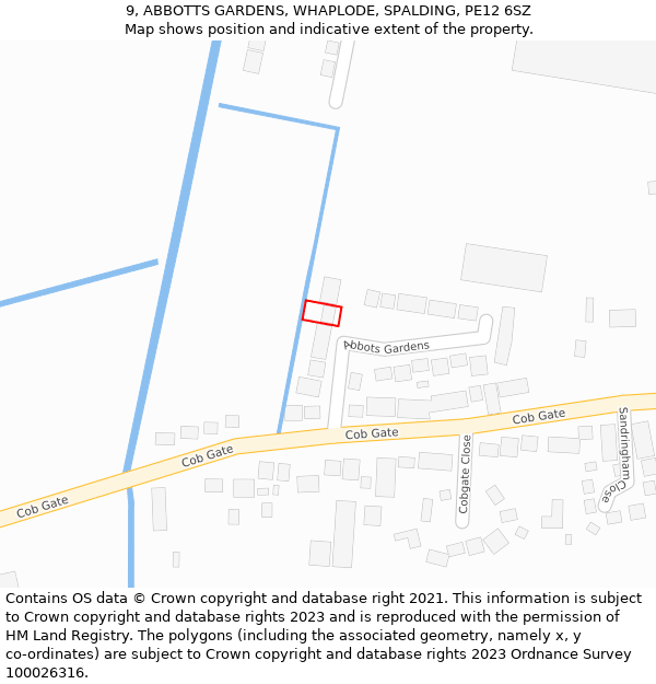 9, ABBOTTS GARDENS, WHAPLODE, SPALDING, PE12 6SZ: Location map and indicative extent of plot