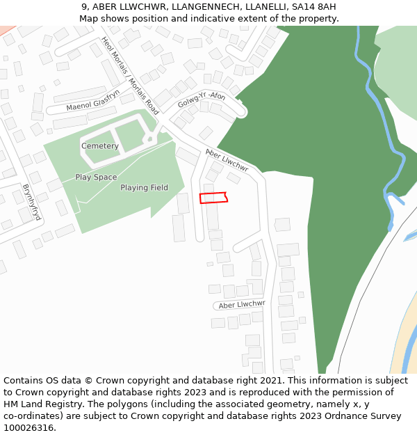 9, ABER LLWCHWR, LLANGENNECH, LLANELLI, SA14 8AH: Location map and indicative extent of plot