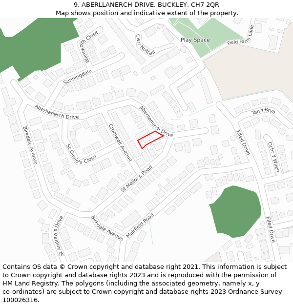 9, ABERLLANERCH DRIVE, BUCKLEY, CH7 2QR: Location map and indicative extent of plot