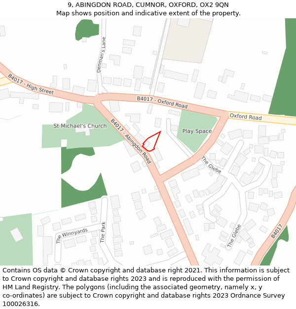 9, ABINGDON ROAD, CUMNOR, OXFORD, OX2 9QN: Location map and indicative extent of plot