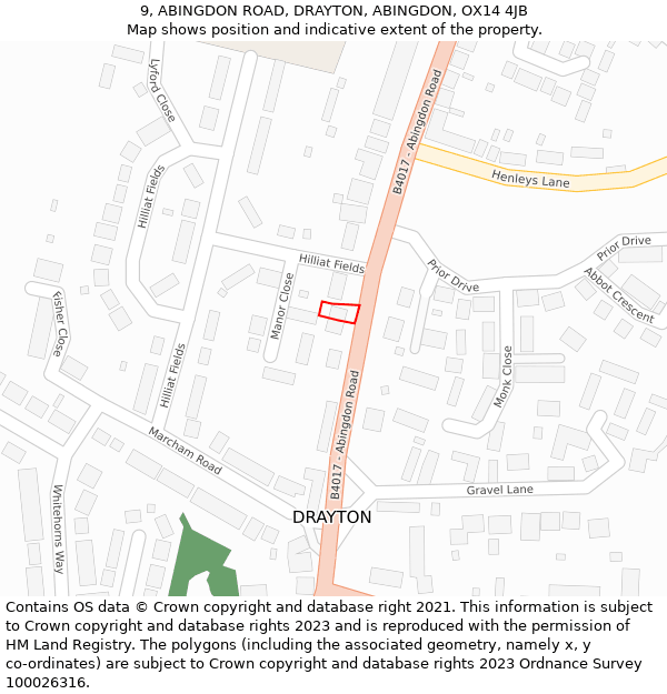 9, ABINGDON ROAD, DRAYTON, ABINGDON, OX14 4JB: Location map and indicative extent of plot