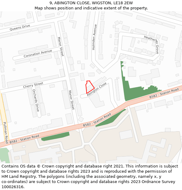 9, ABINGTON CLOSE, WIGSTON, LE18 2EW: Location map and indicative extent of plot