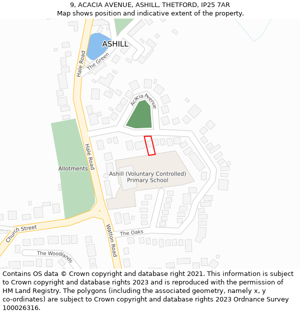 9, ACACIA AVENUE, ASHILL, THETFORD, IP25 7AR: Location map and indicative extent of plot