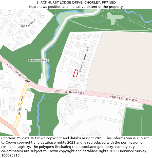 9, ACKHURST LODGE DRIVE, CHORLEY, PR7 1ED: Location map and indicative extent of plot