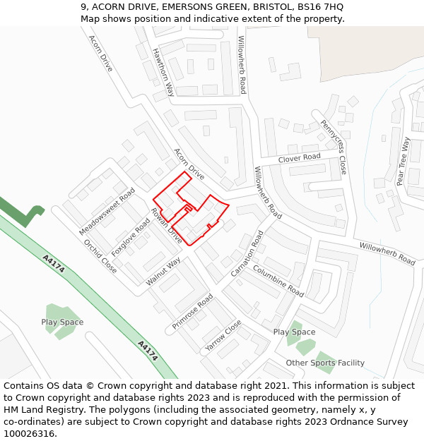 9, ACORN DRIVE, EMERSONS GREEN, BRISTOL, BS16 7HQ: Location map and indicative extent of plot