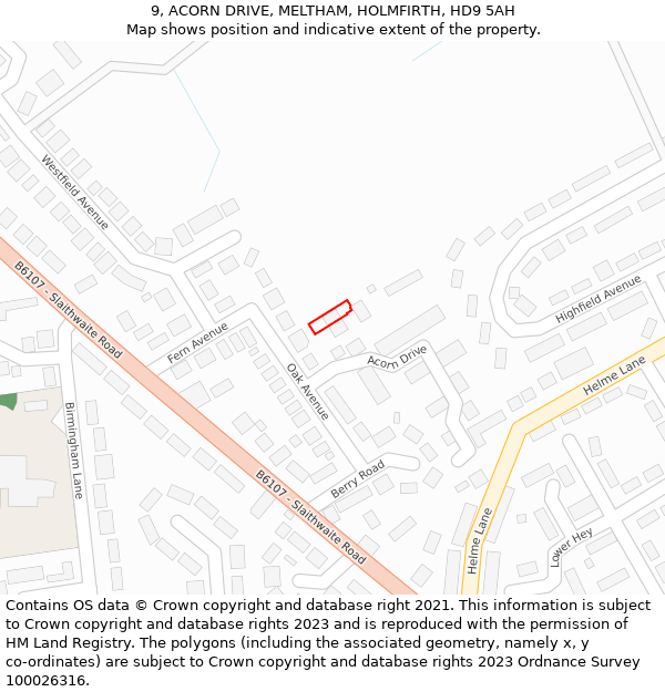 9, ACORN DRIVE, MELTHAM, HOLMFIRTH, HD9 5AH: Location map and indicative extent of plot