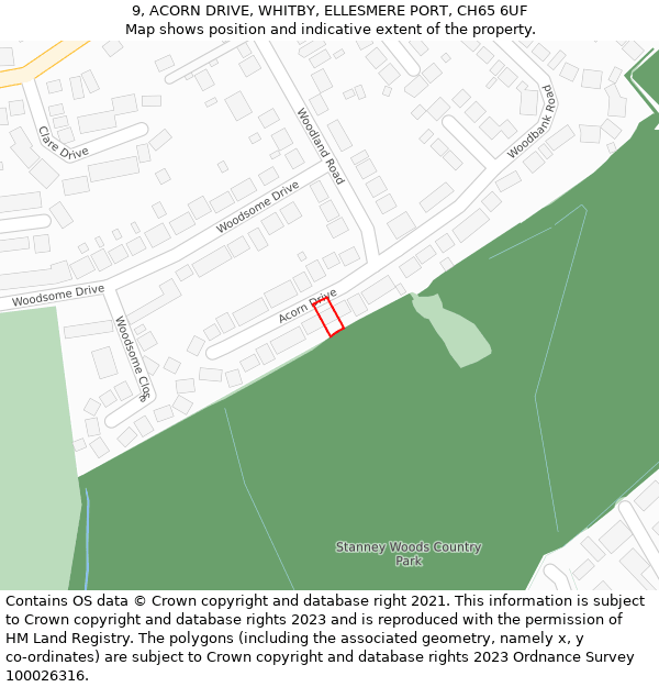 9, ACORN DRIVE, WHITBY, ELLESMERE PORT, CH65 6UF: Location map and indicative extent of plot