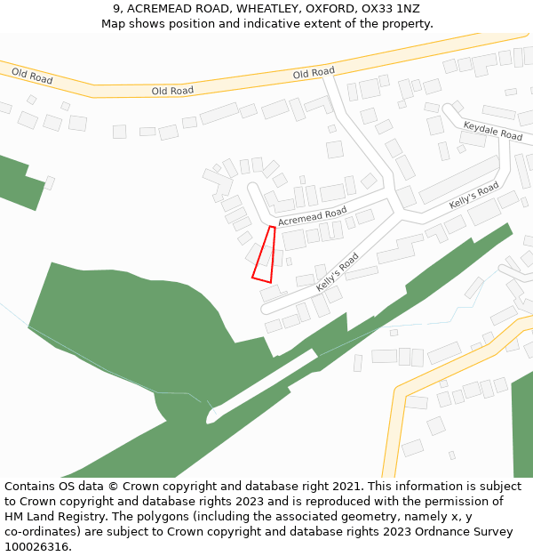 9, ACREMEAD ROAD, WHEATLEY, OXFORD, OX33 1NZ: Location map and indicative extent of plot
