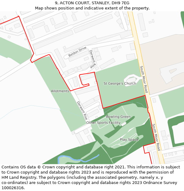 9, ACTON COURT, STANLEY, DH9 7EG: Location map and indicative extent of plot