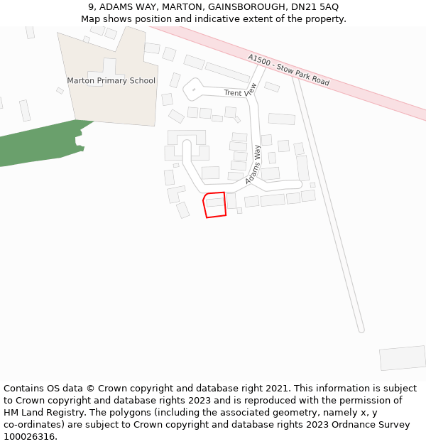 9, ADAMS WAY, MARTON, GAINSBOROUGH, DN21 5AQ: Location map and indicative extent of plot