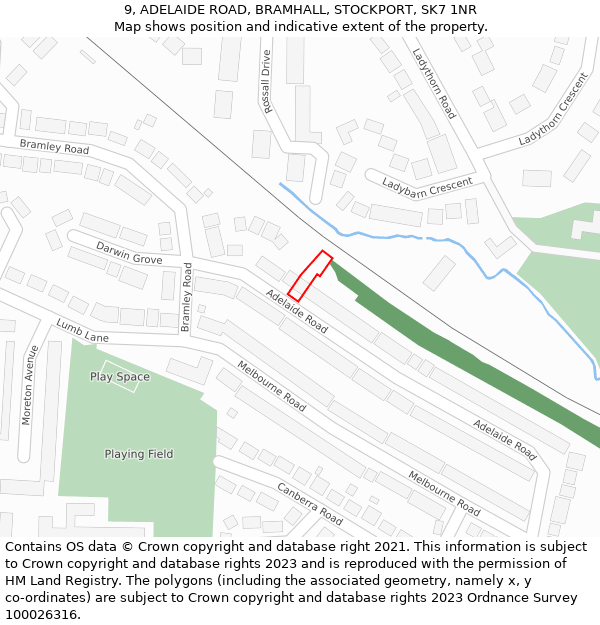 9, ADELAIDE ROAD, BRAMHALL, STOCKPORT, SK7 1NR: Location map and indicative extent of plot