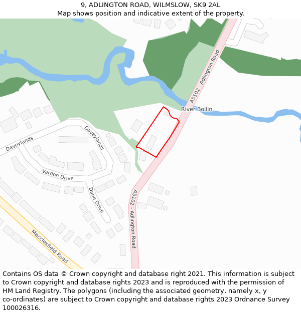 9, ADLINGTON ROAD, WILMSLOW, SK9 2AL: Location map and indicative extent of plot