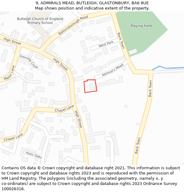 9, ADMIRALS MEAD, BUTLEIGH, GLASTONBURY, BA6 8UE: Location map and indicative extent of plot