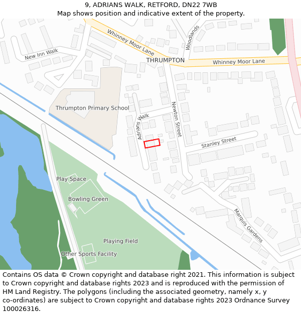 9, ADRIANS WALK, RETFORD, DN22 7WB: Location map and indicative extent of plot