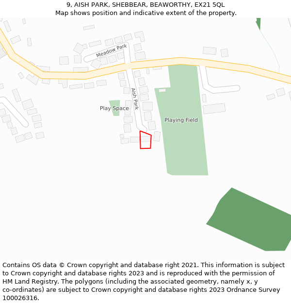 9, AISH PARK, SHEBBEAR, BEAWORTHY, EX21 5QL: Location map and indicative extent of plot