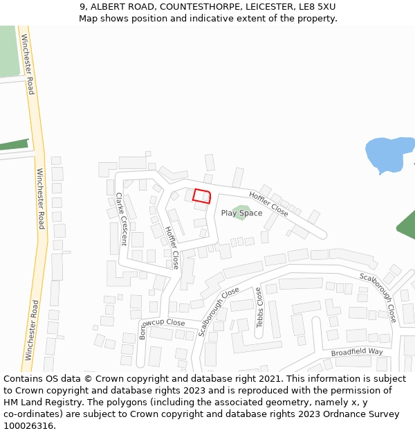 9, ALBERT ROAD, COUNTESTHORPE, LEICESTER, LE8 5XU: Location map and indicative extent of plot