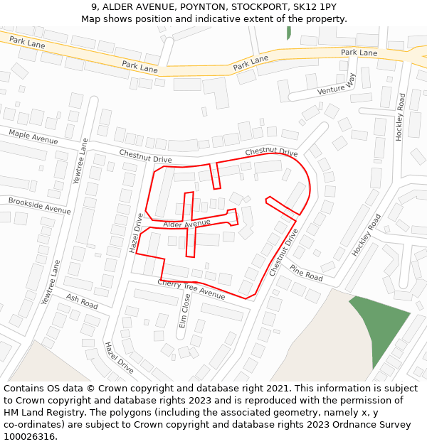 9, ALDER AVENUE, POYNTON, STOCKPORT, SK12 1PY: Location map and indicative extent of plot