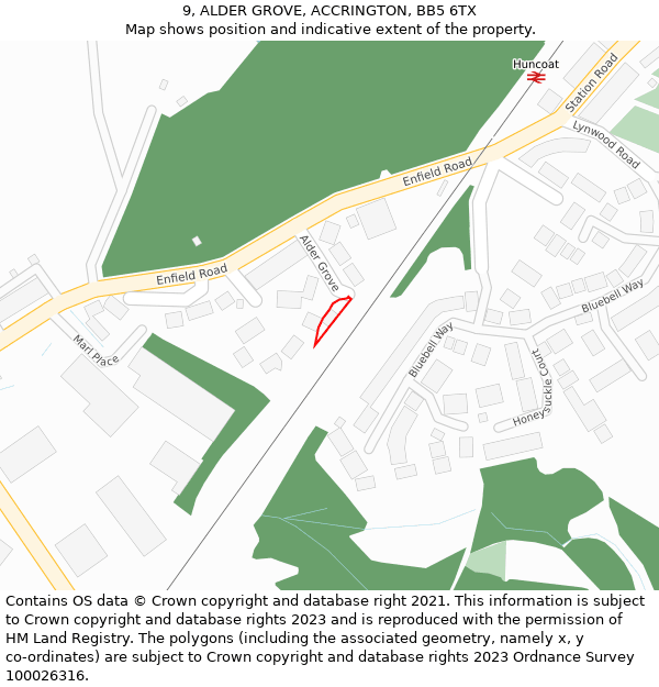 9, ALDER GROVE, ACCRINGTON, BB5 6TX: Location map and indicative extent of plot