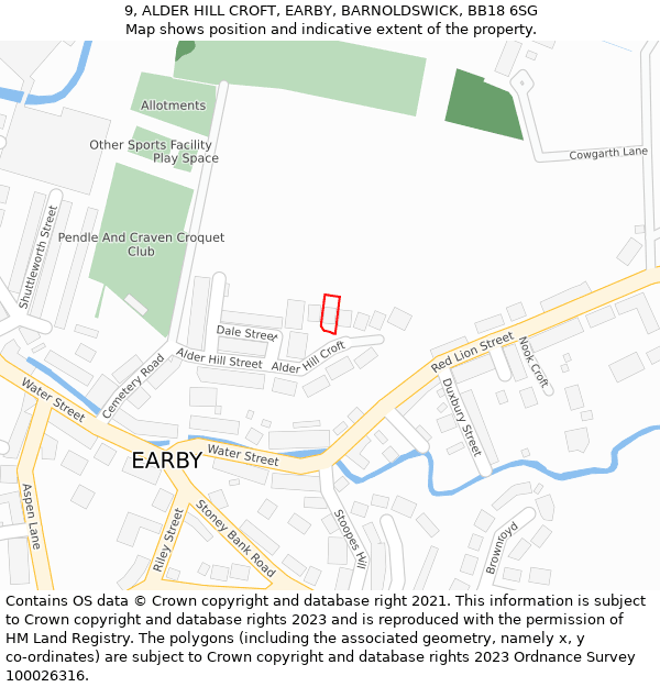 9, ALDER HILL CROFT, EARBY, BARNOLDSWICK, BB18 6SG: Location map and indicative extent of plot
