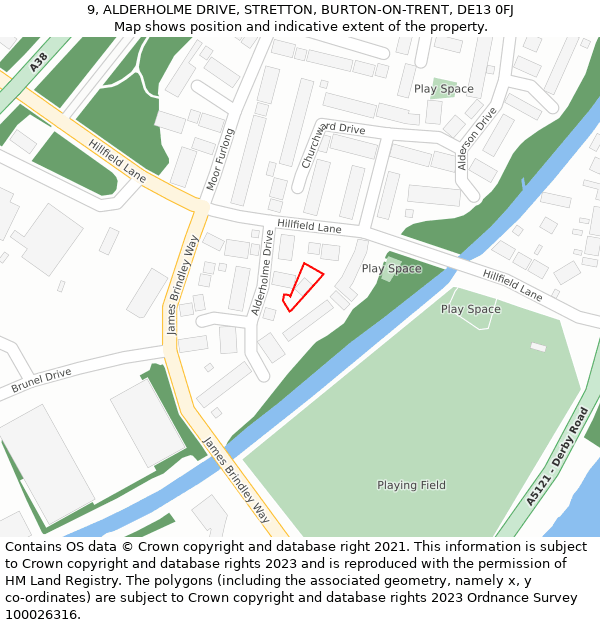 9, ALDERHOLME DRIVE, STRETTON, BURTON-ON-TRENT, DE13 0FJ: Location map and indicative extent of plot