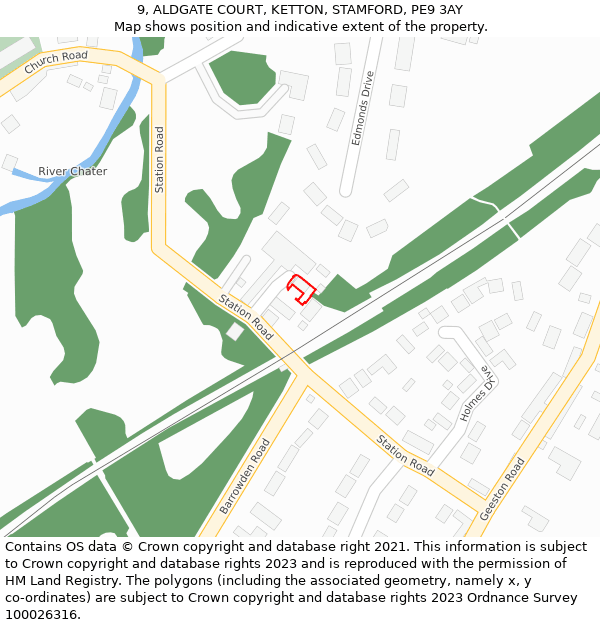 9, ALDGATE COURT, KETTON, STAMFORD, PE9 3AY: Location map and indicative extent of plot