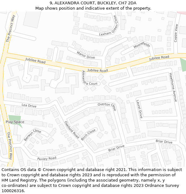 9, ALEXANDRA COURT, BUCKLEY, CH7 2DA: Location map and indicative extent of plot