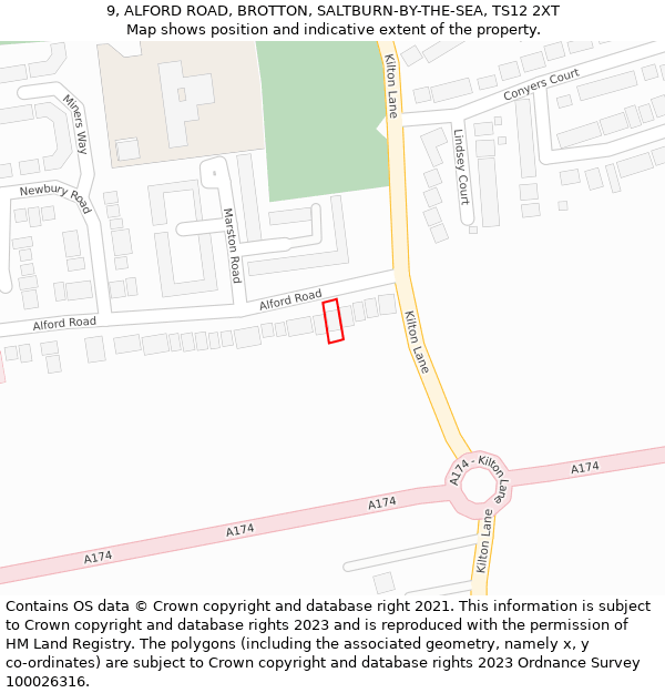 9, ALFORD ROAD, BROTTON, SALTBURN-BY-THE-SEA, TS12 2XT: Location map and indicative extent of plot