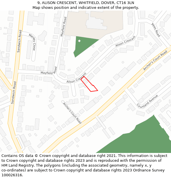 9, ALISON CRESCENT, WHITFIELD, DOVER, CT16 3LN: Location map and indicative extent of plot