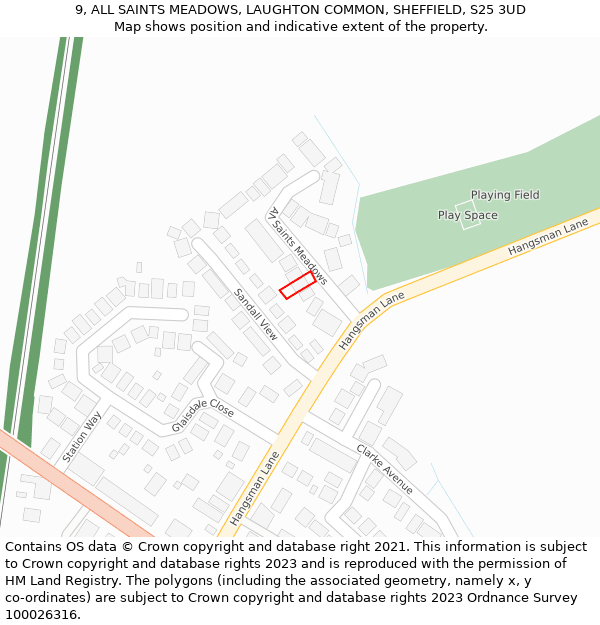 9, ALL SAINTS MEADOWS, LAUGHTON COMMON, SHEFFIELD, S25 3UD: Location map and indicative extent of plot