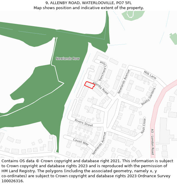 9, ALLENBY ROAD, WATERLOOVILLE, PO7 5FL: Location map and indicative extent of plot