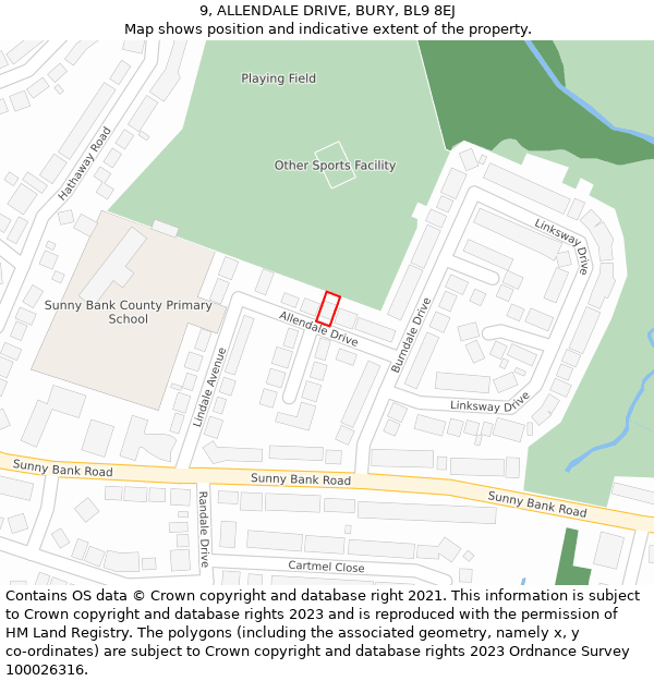 9, ALLENDALE DRIVE, BURY, BL9 8EJ: Location map and indicative extent of plot