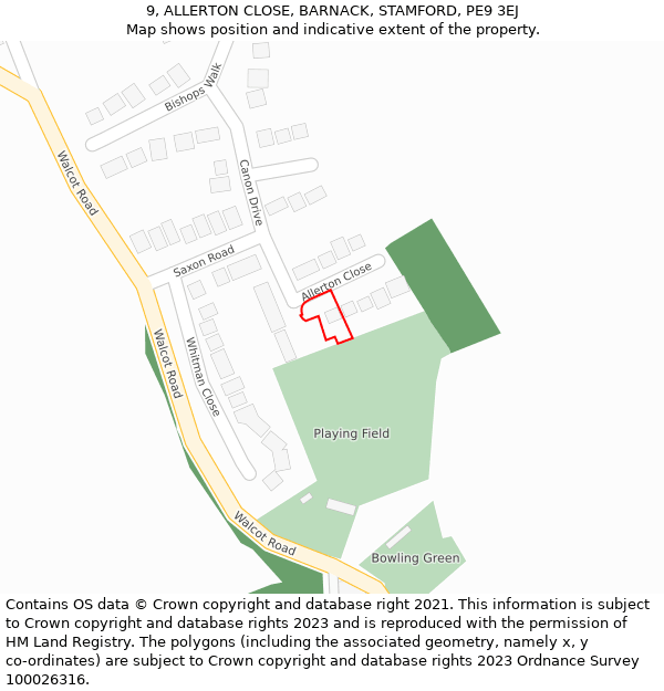 9, ALLERTON CLOSE, BARNACK, STAMFORD, PE9 3EJ: Location map and indicative extent of plot