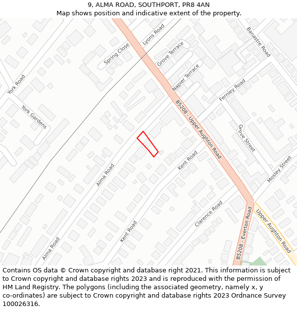 9, ALMA ROAD, SOUTHPORT, PR8 4AN: Location map and indicative extent of plot