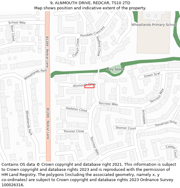 9, ALNMOUTH DRIVE, REDCAR, TS10 2TD: Location map and indicative extent of plot